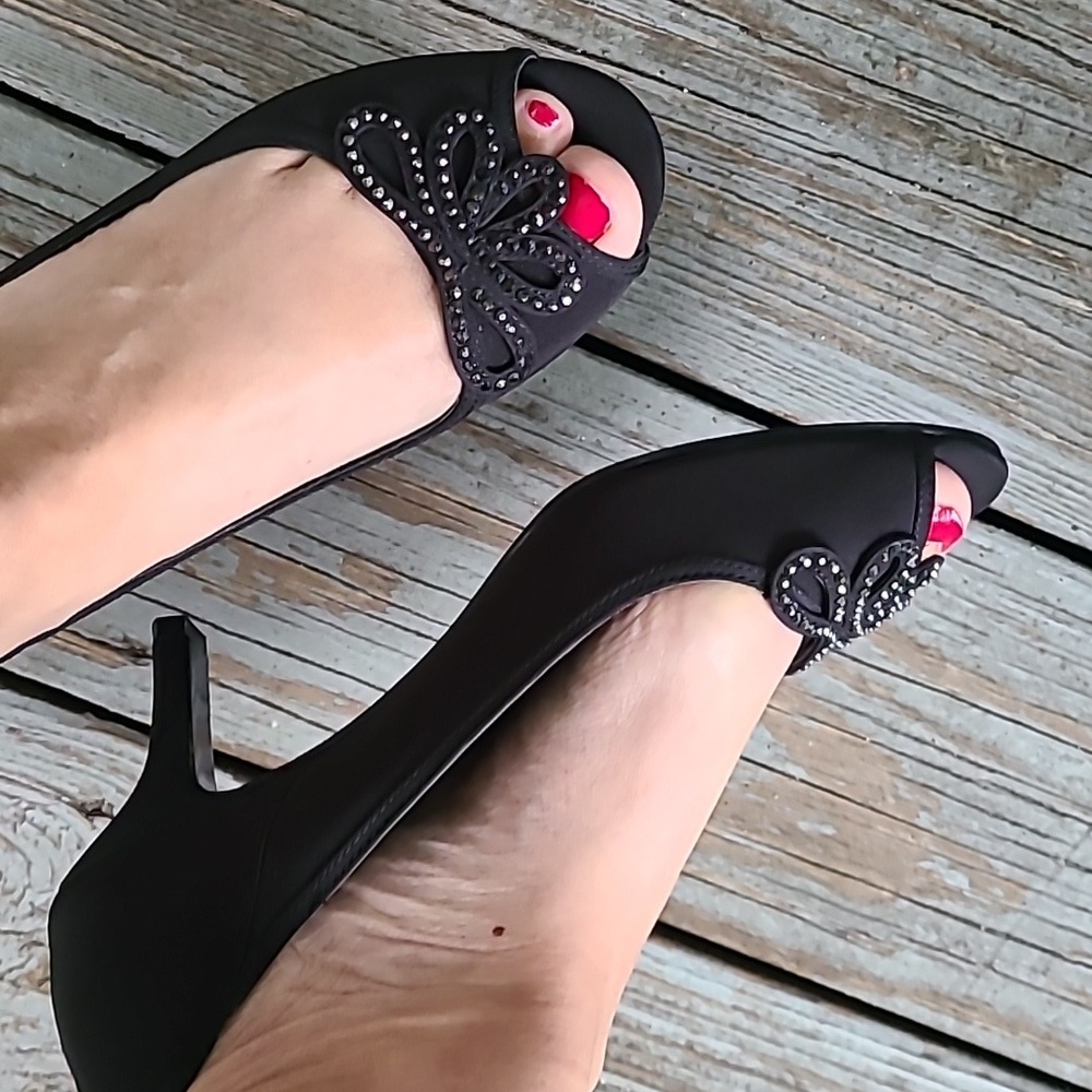 CAPARROS PEEP TOE BLACK HEELS 7.5 - Picture 10 of 12